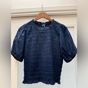 Jcrew puff-sleeve textured voile smocked top, size small